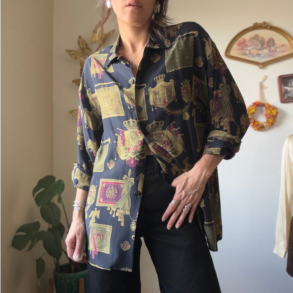 Vintage Silk Baroque Button Down